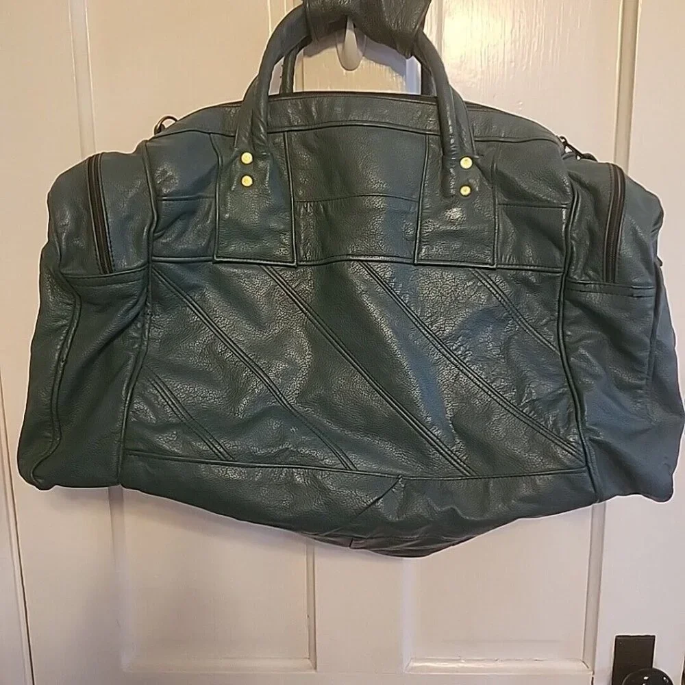 Green/Teal Riviera Leather Bag Tote Travel Satchel Duffel HUGE